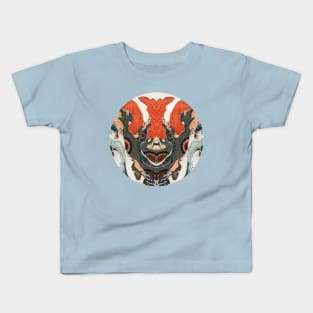 Japanese Abstract Collage Hokusai Print Round Orange/Blue Kids T-Shirt